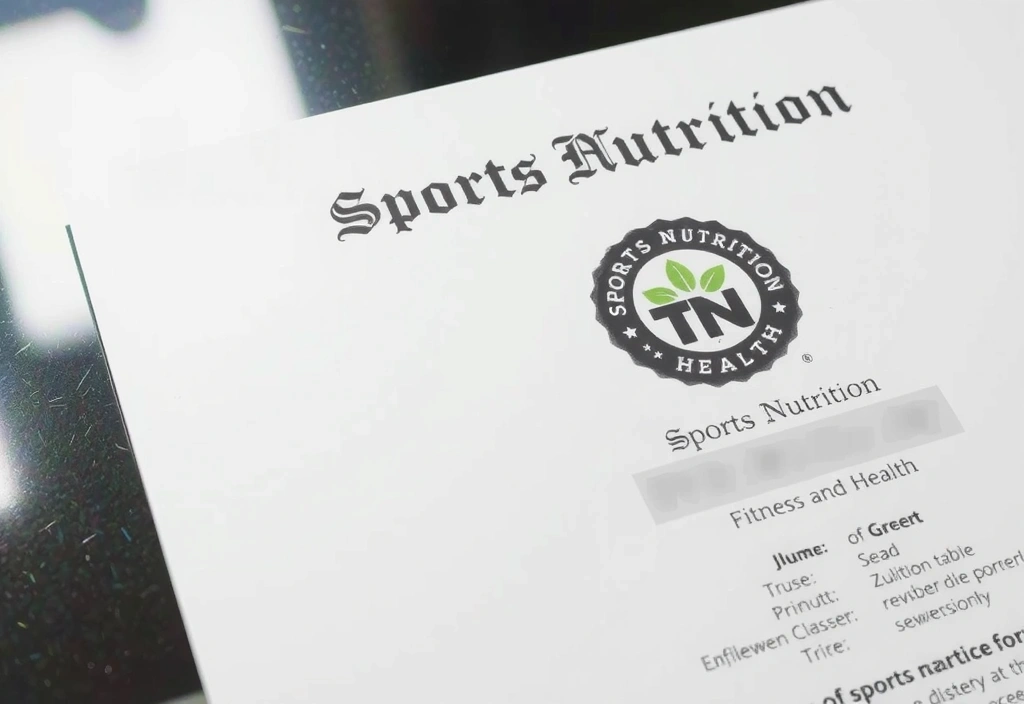 Symbolbild eines Diploms für Sporternährung, mit einem stilisierten Logo, das Fitness und Gesundheit darstellt.